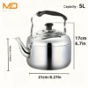 Moredor 5L Stainless Steel Whistling Tea Kettle